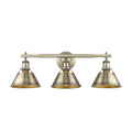 Golden Lighting Orwell Aged Brass Finish Steel Navy Blue Glass Shade 3 Light Bath Vanity Fixture