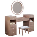 Yezy 3Pc Vanity Led Mirror Desk Set With Padded Stool Blush Pink