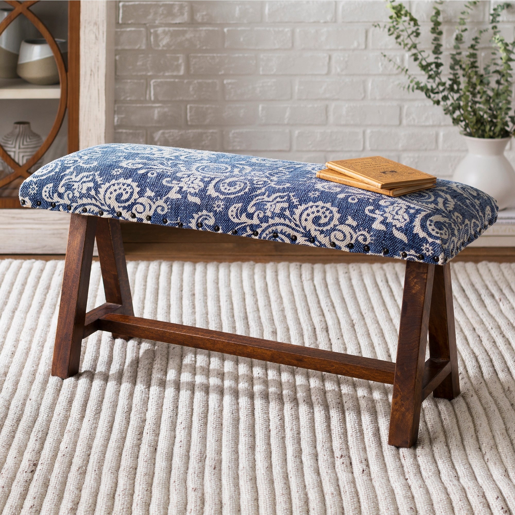 Yijun Blue Boho Cotton Bench