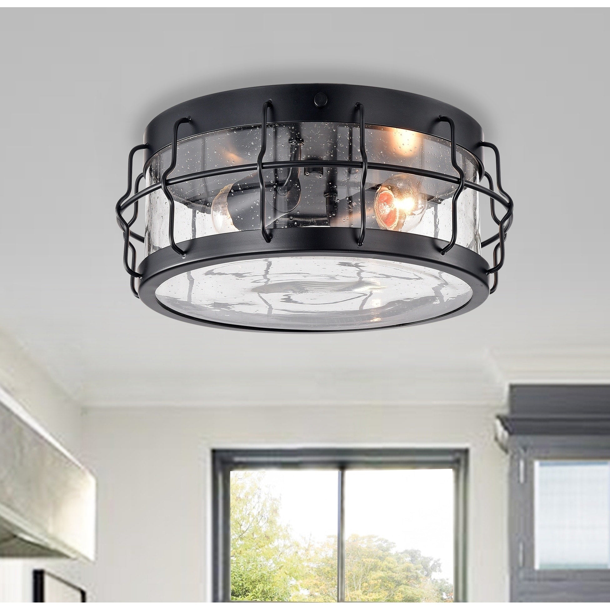Yinat Matte Black 2 Light Flush Mount Chandelier