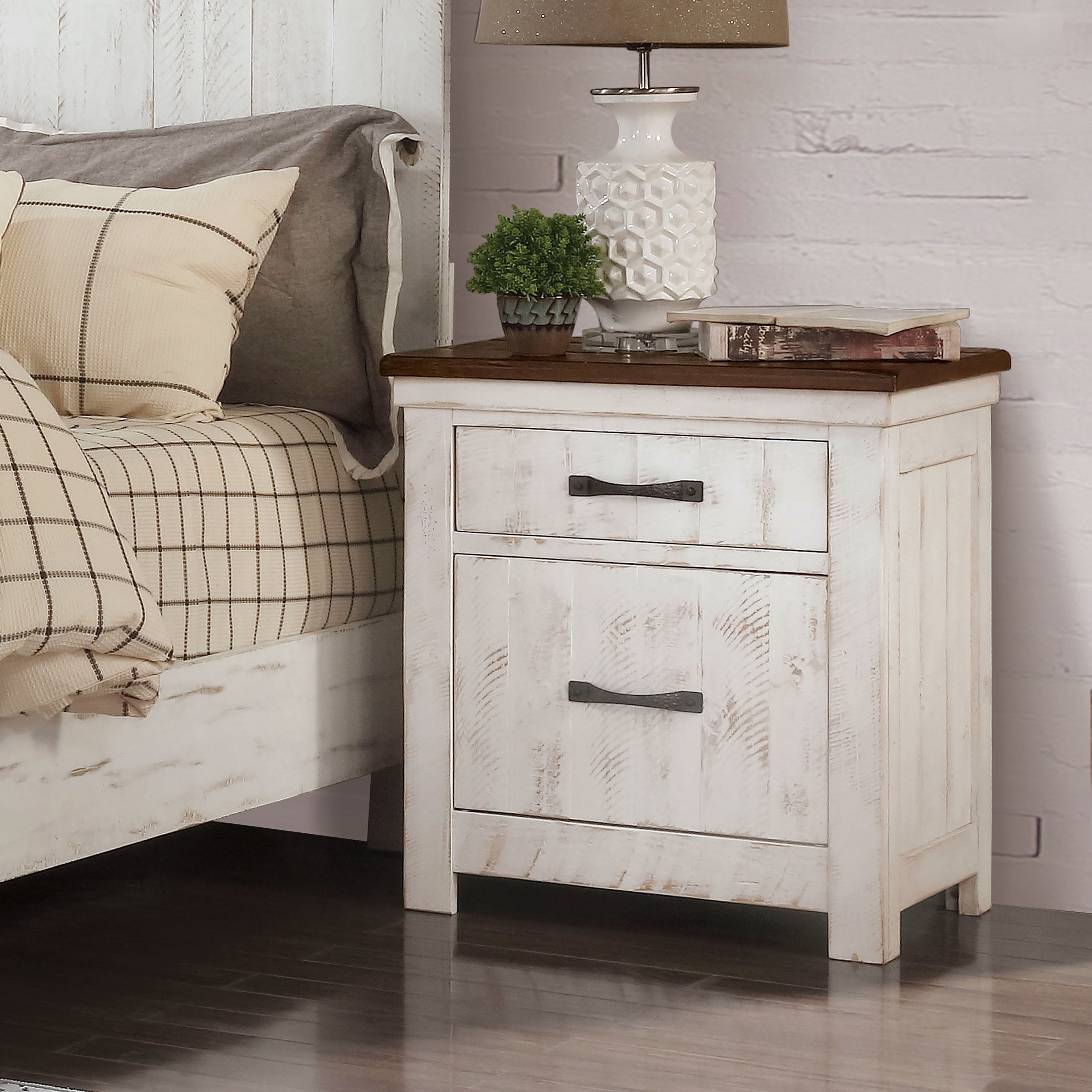 Furniture Of America Ynez Transitional Distressed White Nightstand