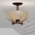 Yoho 12 In W Bronze Rustic Antler Bowl Semi Flush Mount Ceiling Light Cream Glass 12 In W X 11 In H X 12 In D