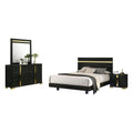 Yoki 4Pc Queen Bedroom Set W Underbed Led Black Wood And Gold Accents