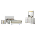 Yoki 4Pc Queen Bedroom Set W Underbed Led White Wood And Gold Accents