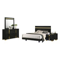 Yoki 5Pc Queen Bedroom Set W Underbed Led Black And Gold 2 Nightstands