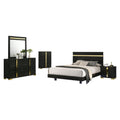 Yoki 5Pc Queen Bedroom Set W Underbed Led Black And Gold Tall Dresser