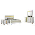 Yoki 5Pc Queen Bedroom Set W Underbed Led White And Gold 2 Nightstands