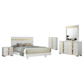 Yoki 5Pc Queen Bedroom Set W Underbed Led White And Gold Tall Dresser