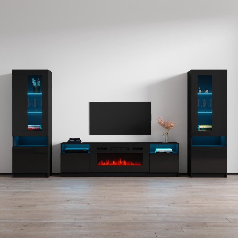 York 02 Electric Fireplace Modern Wall Unit Entertainment Center