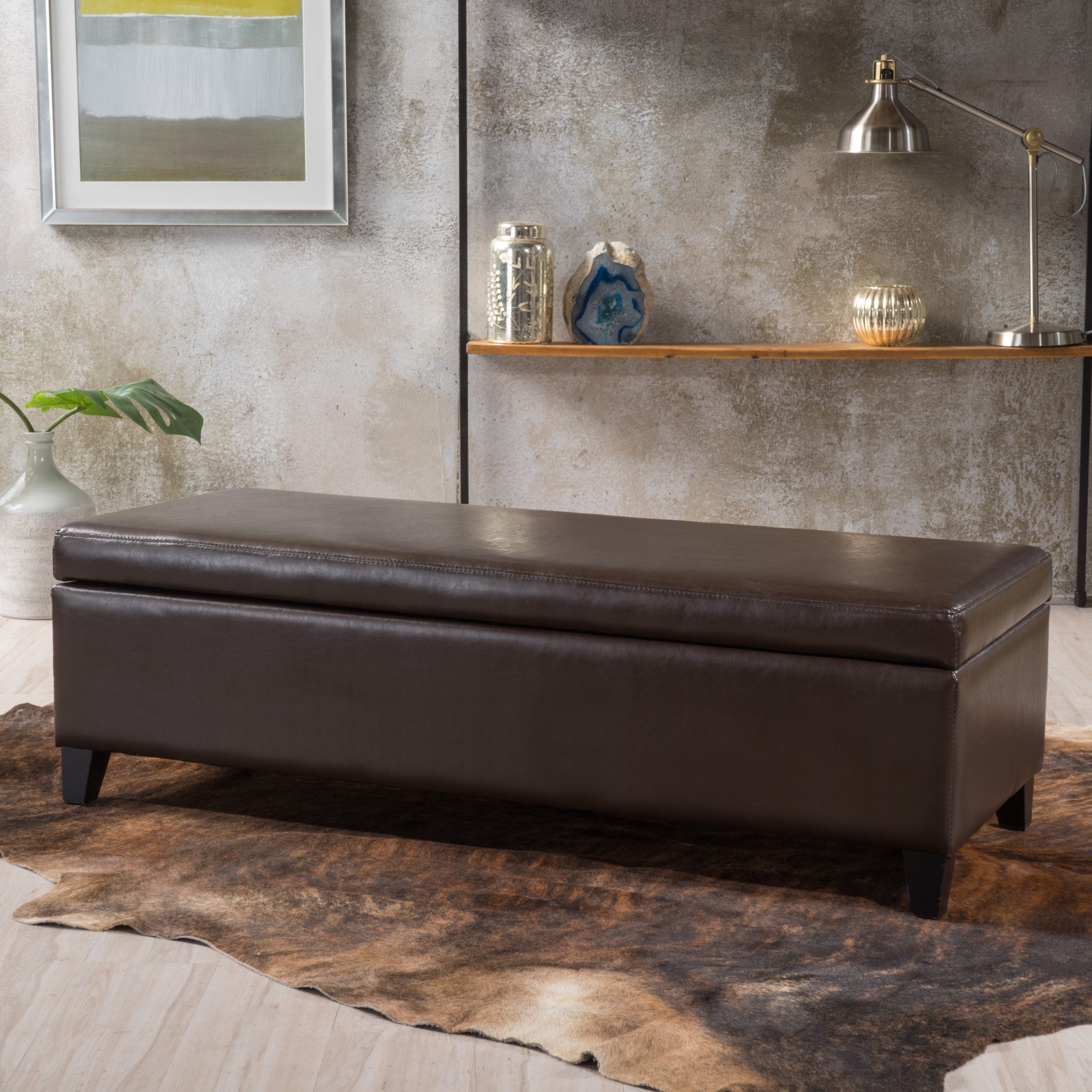 York Bonded Leather Brown Storage Ottoman Bench By Christopher Knight Home