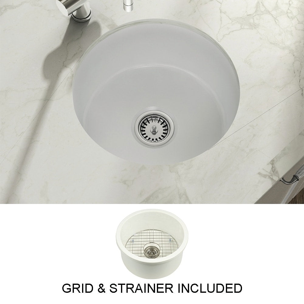Yorkshire Fireclay 18.5 Round Undermount Bar Sink With Strainer