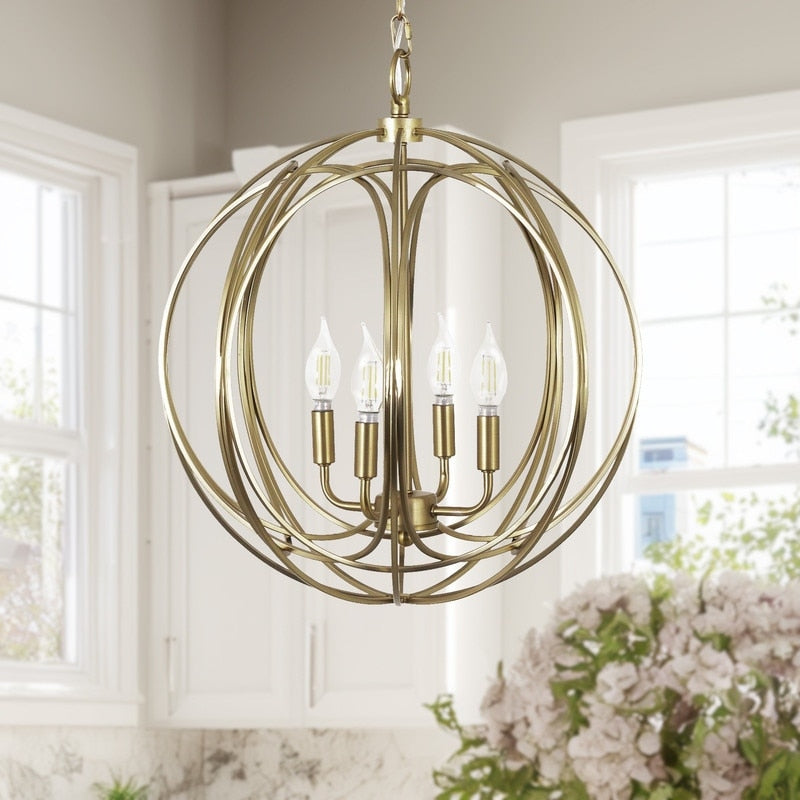 Yosemite Home Decor Satin Brass Metal Stainless Steel Globe 4 Light Chandelier