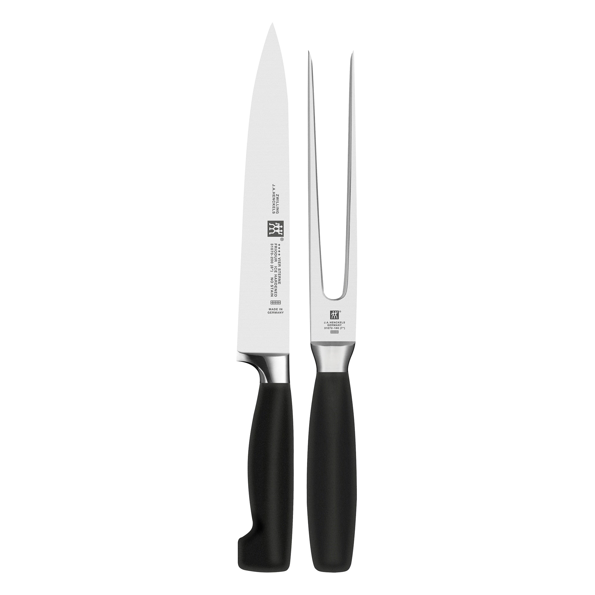 Zwilling J.A. Henckels Four Star 2 Pc Carving Knife Fork Set Black Stainless Steel