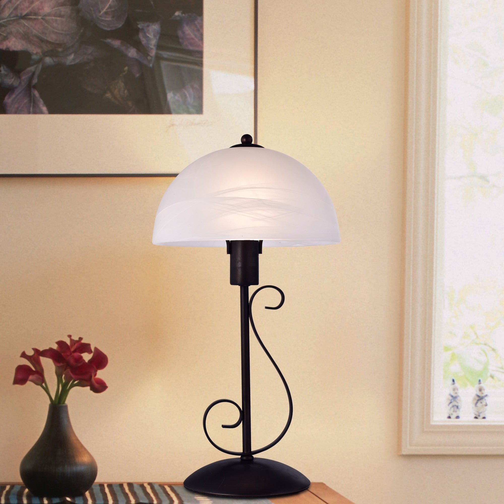 Zan White Glass 19 Inch Antique Bronze Table Lamp