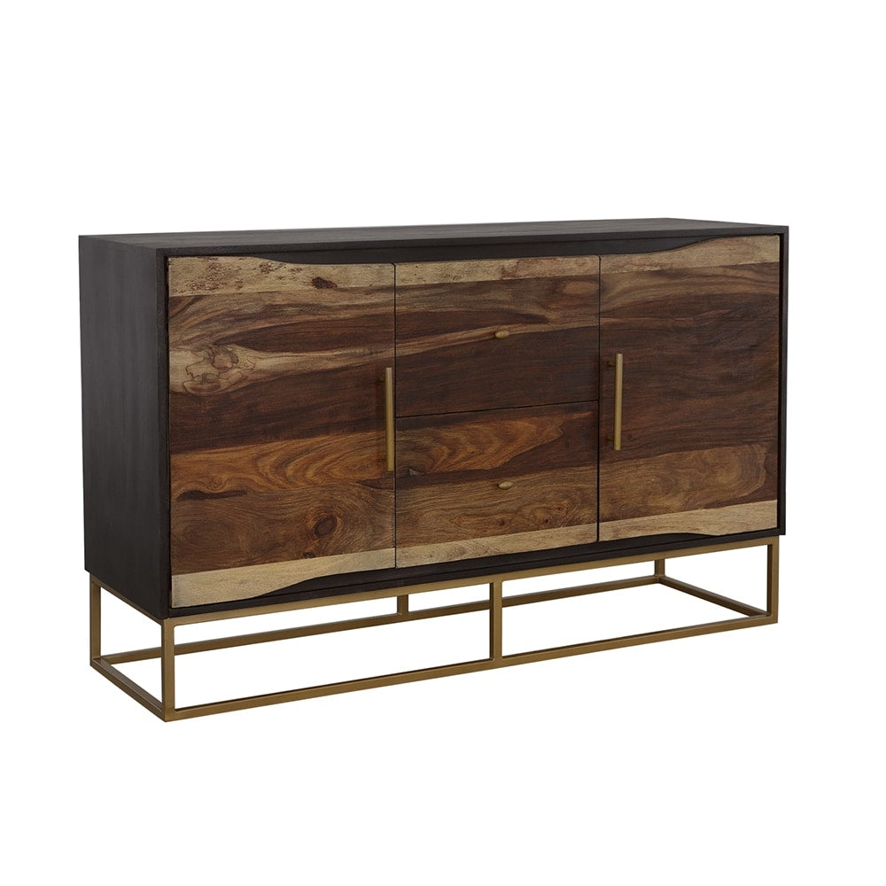 Black Walnut And Gold 2 Drawer Accent Cabinet