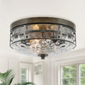 Modern Faux Wood Water Ripple Full Flush Mount Ceiling Lighting 3 Lights D12.5 Xh6