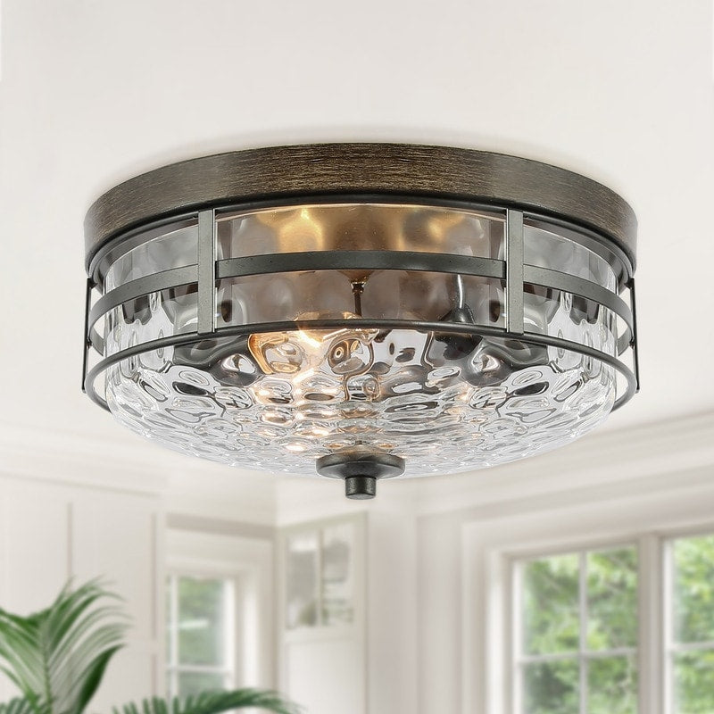Modern Faux Wood Water Ripple Full Flush Mount Ceiling Lighting 3 Lights D12.5 Xh6