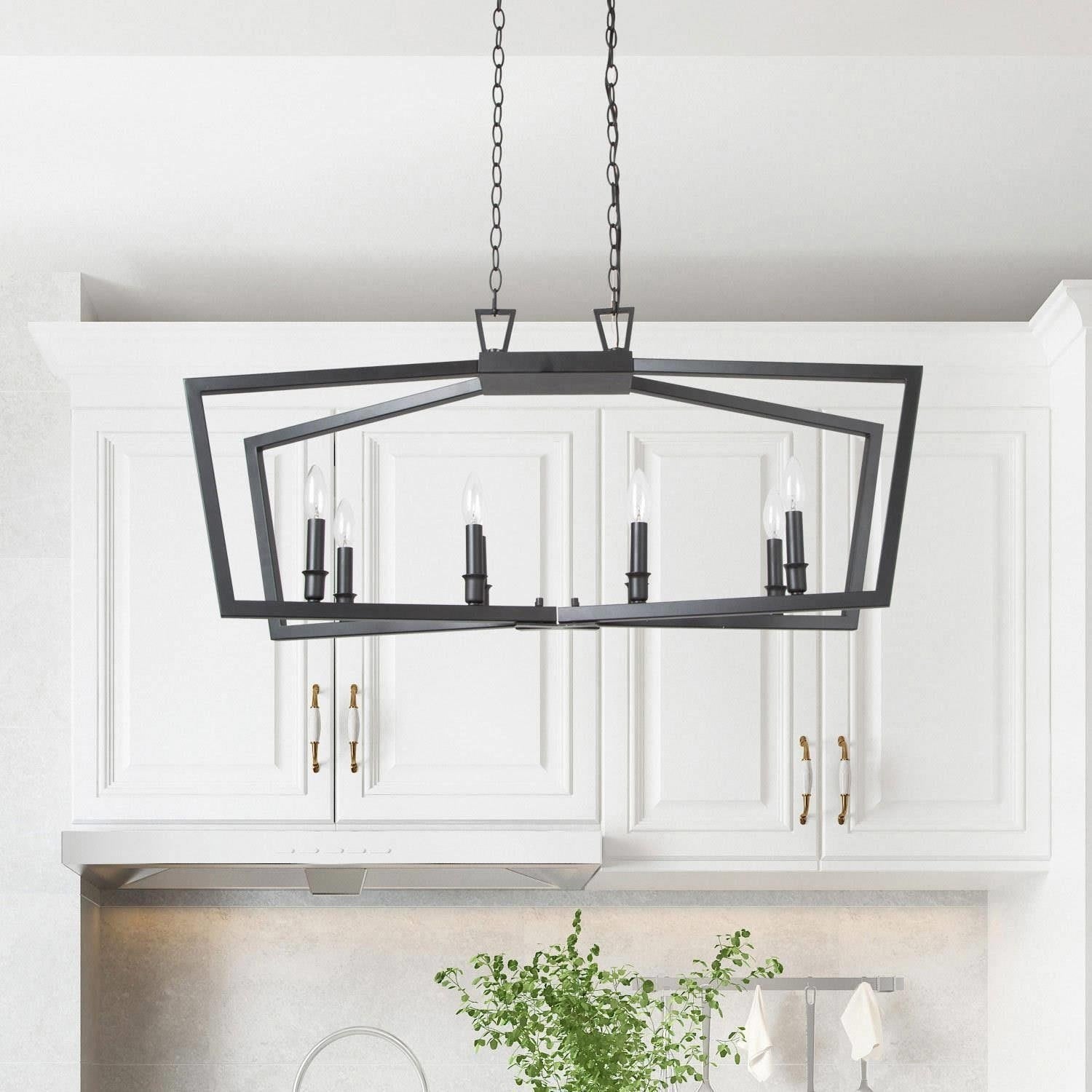 Modern Farmhouse Symmetrical Metal 8 Light Kitchen Island Chandeliers Pendants L38 Xw13 Xh18