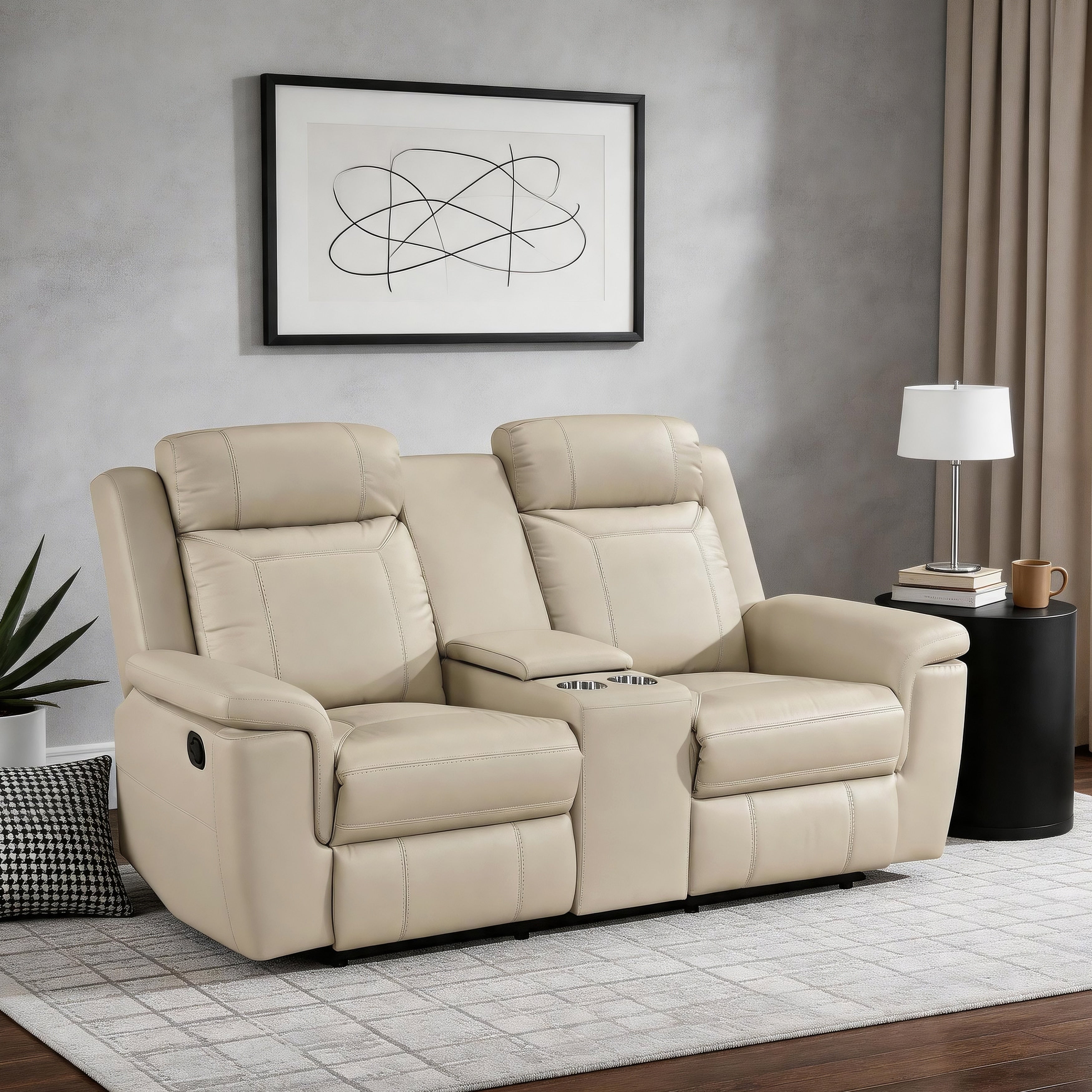 Zaria 75.5 Top Grain Leather Manual Double Reclining 2 Seater Loveseat