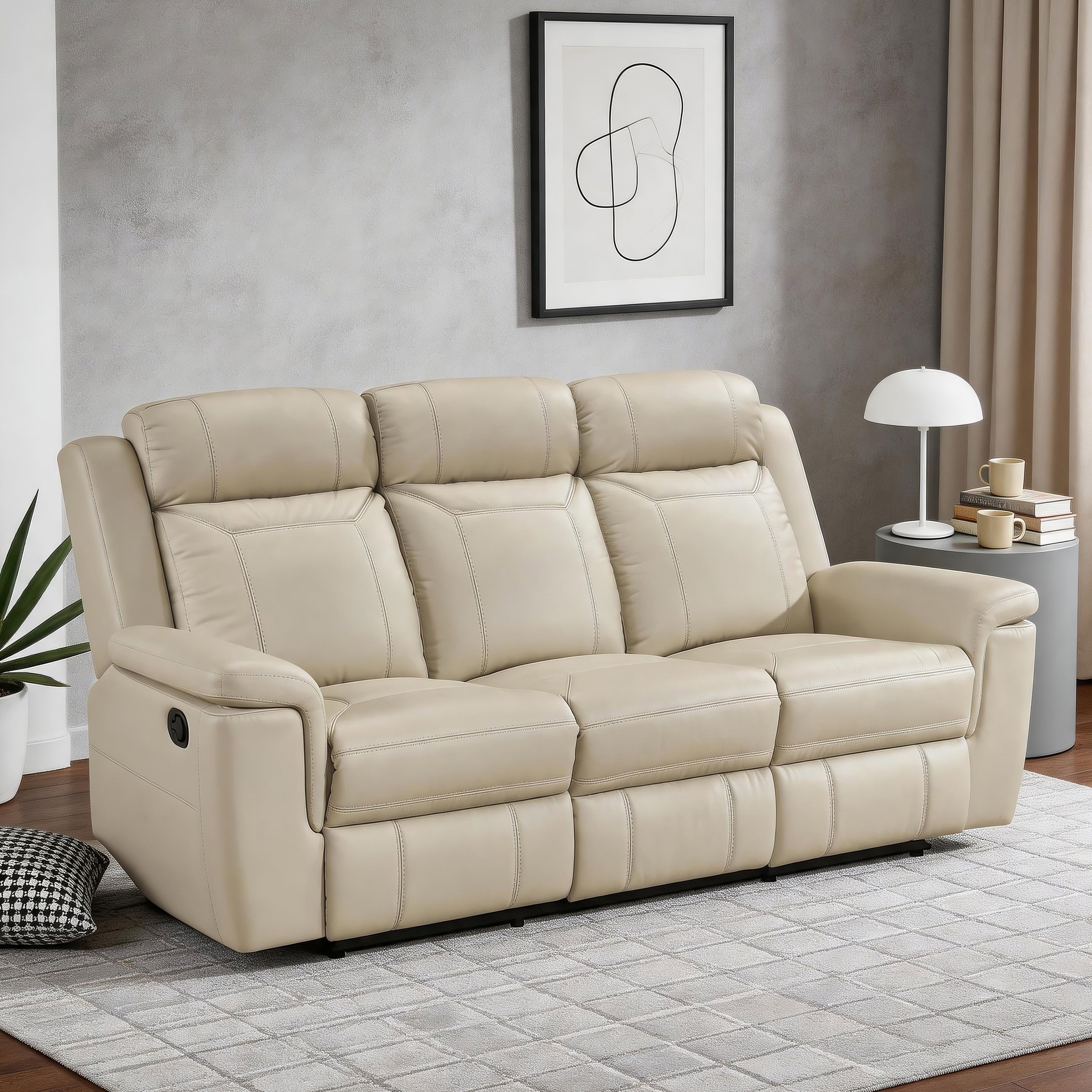 Zaria 85 Top Grain Leather Manual Double Reclining Sofa