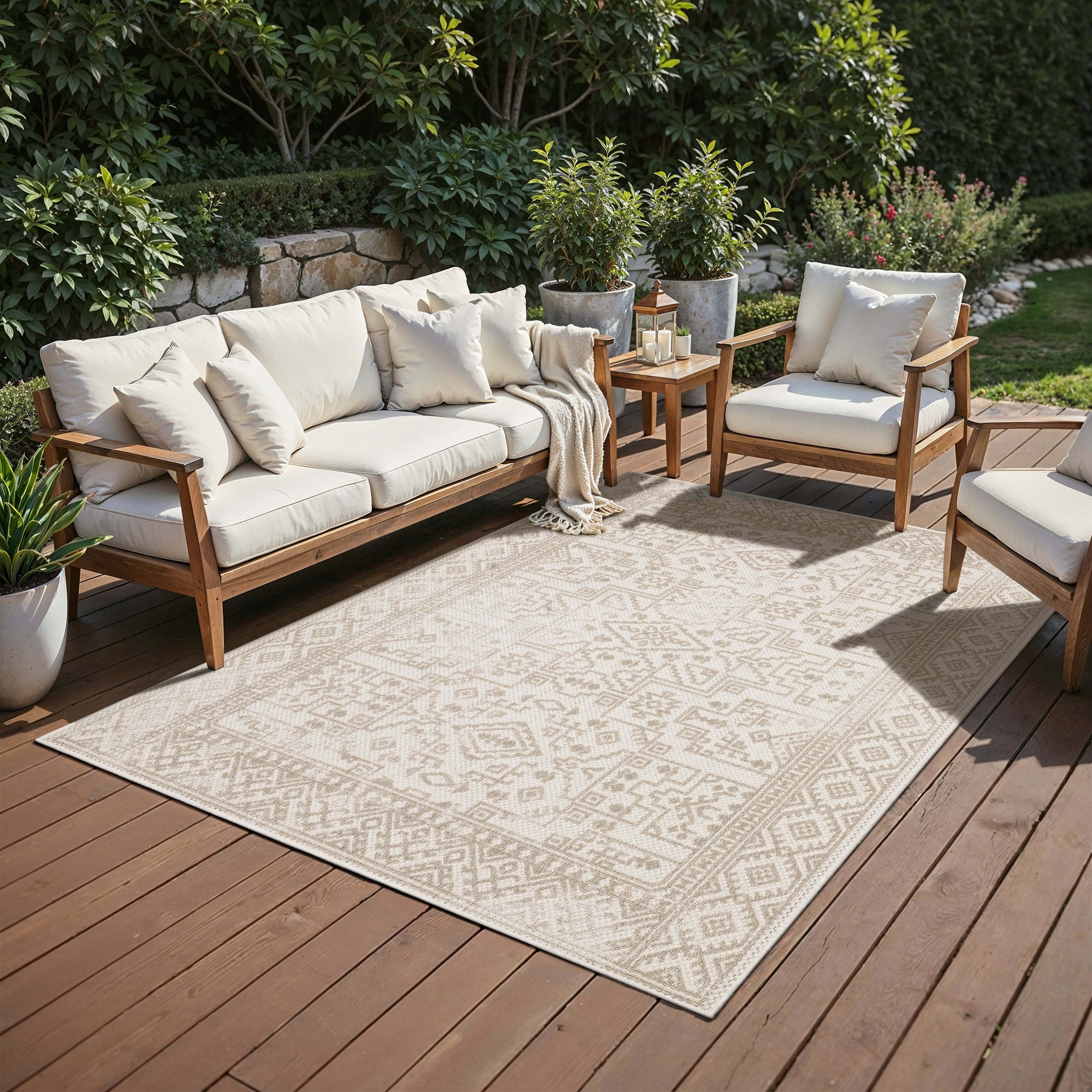 Zarina Global Distressed Tribal Beige Ivory Indoor Outdoor Area Rug