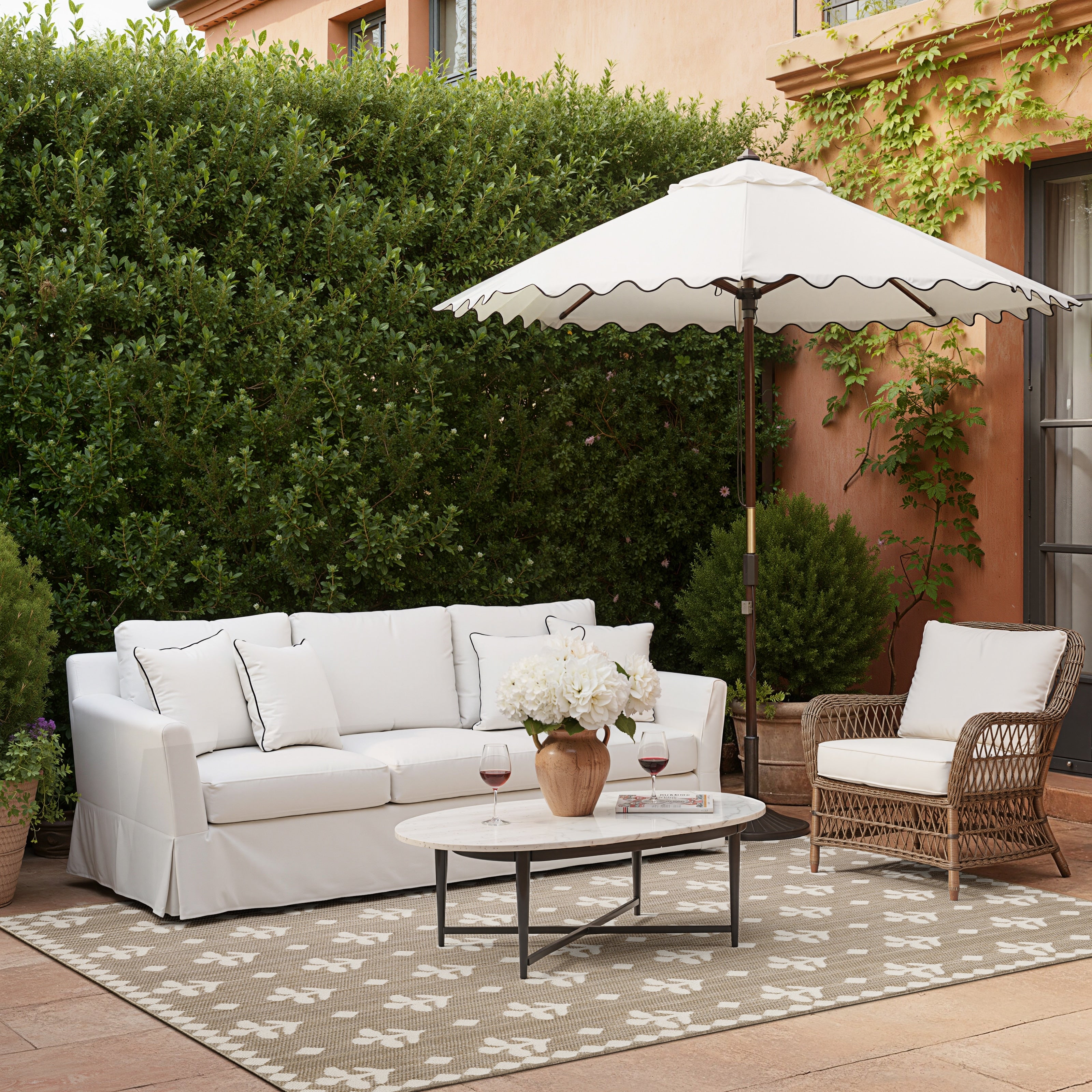 Zarina Modern Fleur De Lis Tan Beige Indoor Outdoor Area Rug