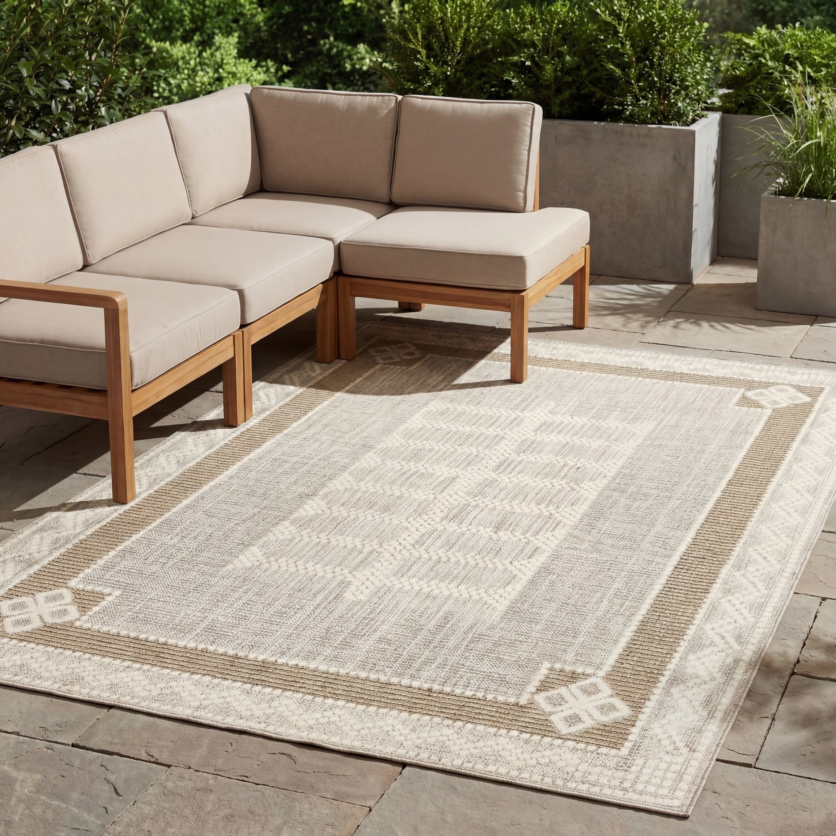 Zarina Modern Geometric Medallion Beige Tan Indoor Outdoor Area Rug