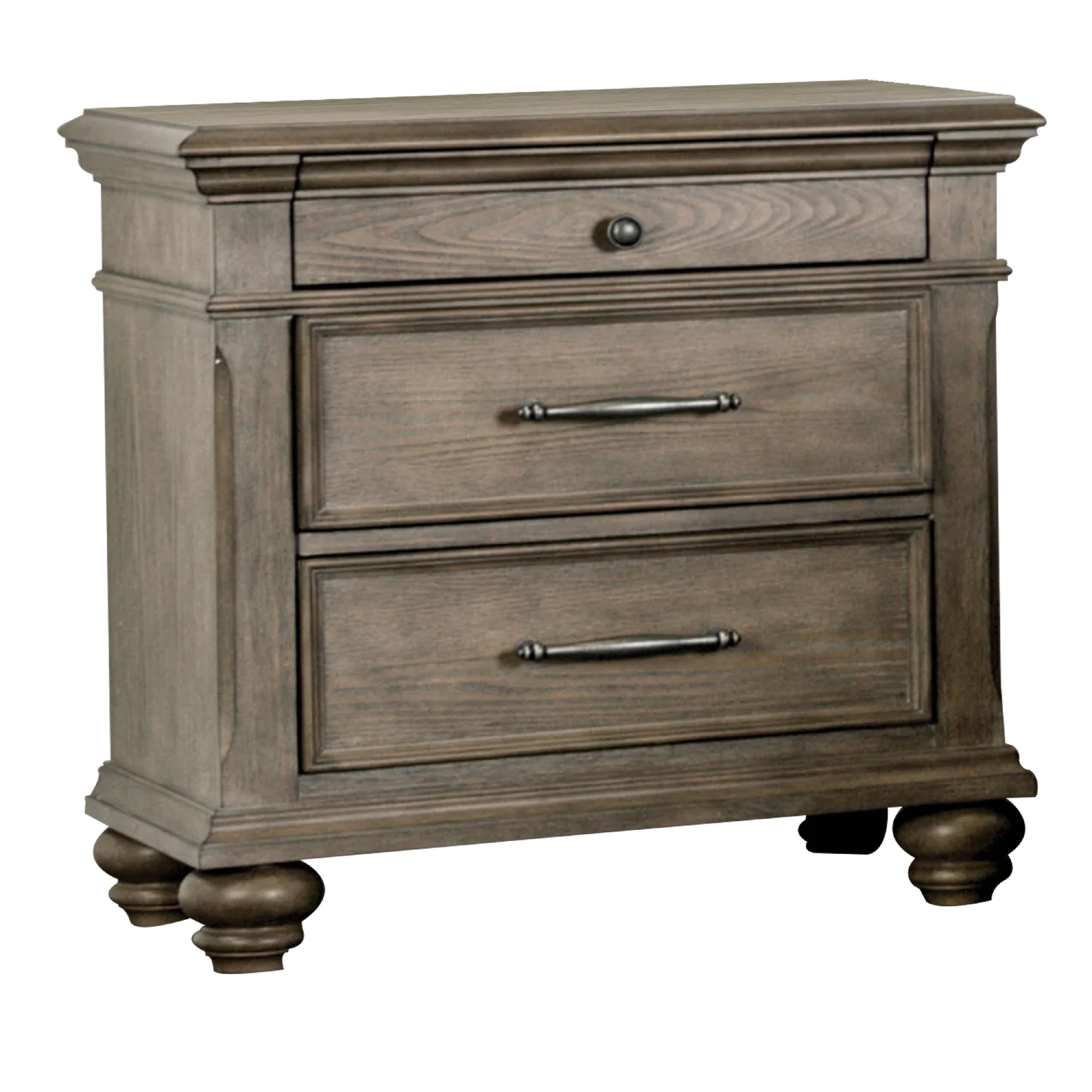 Zea Nightstand For Bedroom 3 Drawers Transitional Aged Oak Brown