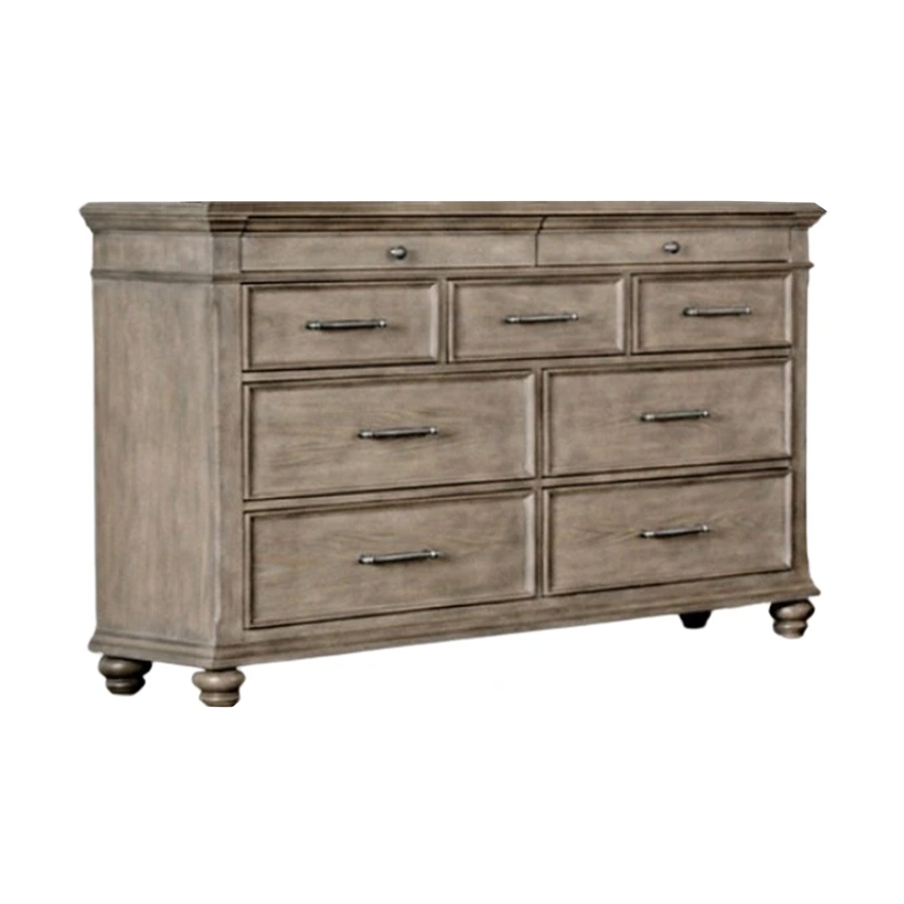 Zea Wide Dresser 9 Drawers W Chrome Handle Bun Feet Aged Oak Brown