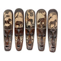 Set Of 5 African Animal Hand Carved Wooden Wall Masks 19.75 X 4.25 X 1.25 Inches