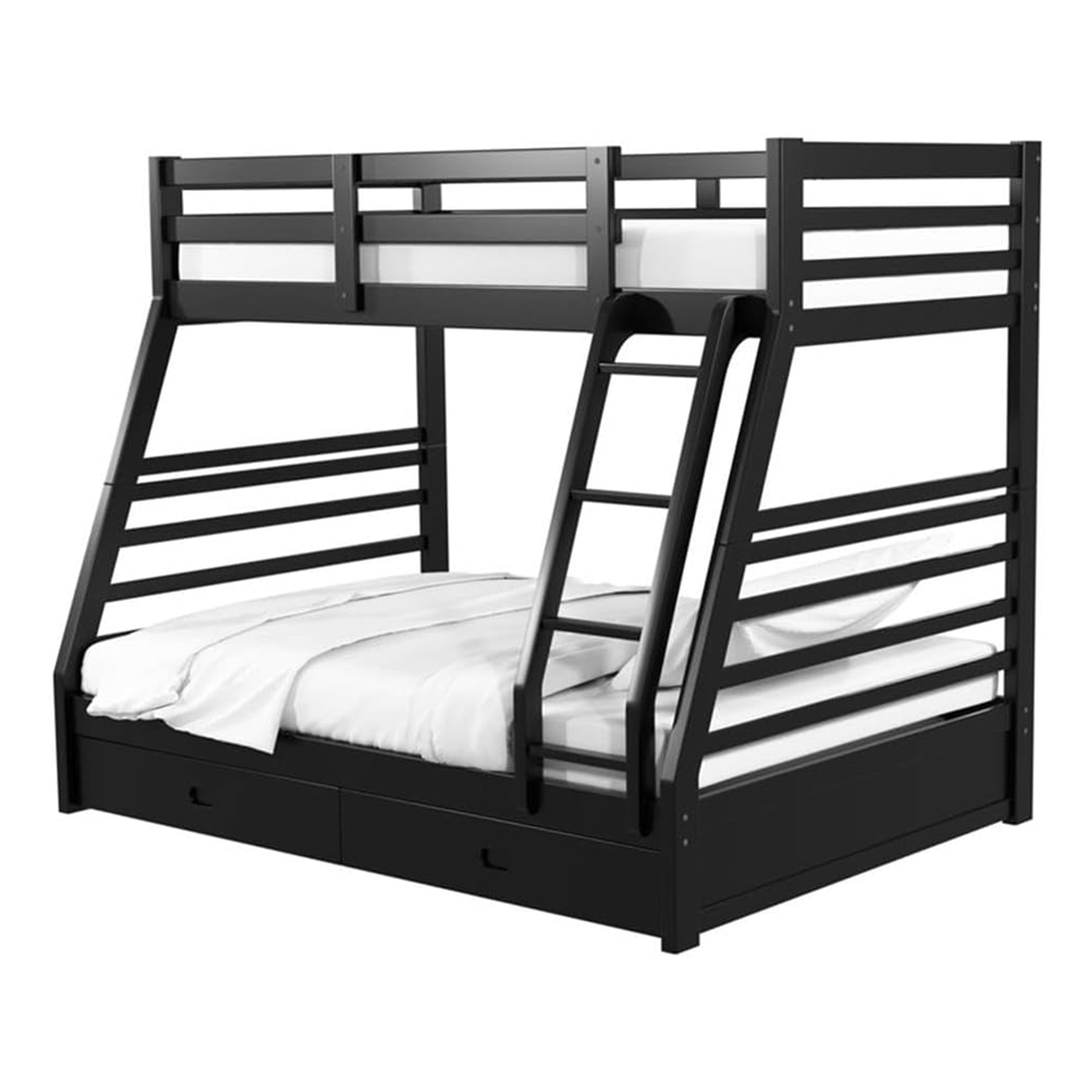 Zegy Twin Over Full Bunk Bed With 2 Drawers And Attached Ladder Black