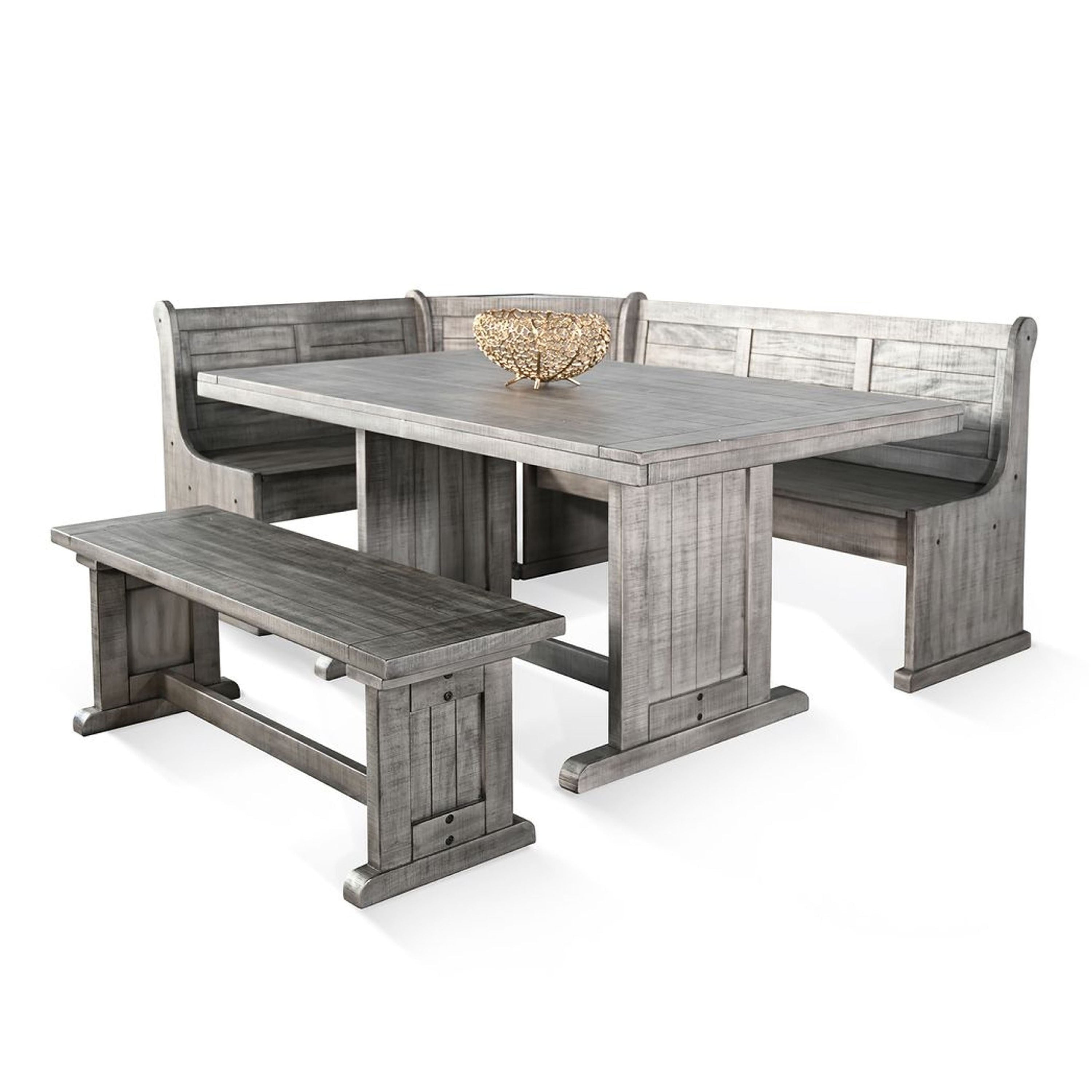 Zeka 4Pc Breakfast Nook Dining With Storage Bench Set Gray Mahogany Wood