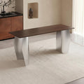 Zelan Mid Century Modern Sintered Stone Dining Table Rectangular Kitchen Table With Semi Circular Steel Legs