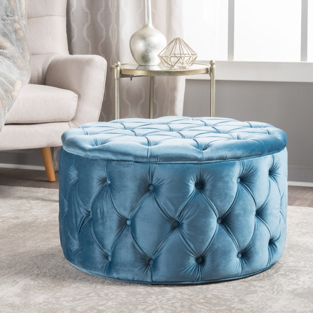 Zelfa Round Tufted Velvet Ottoman By Christopher Knight Home