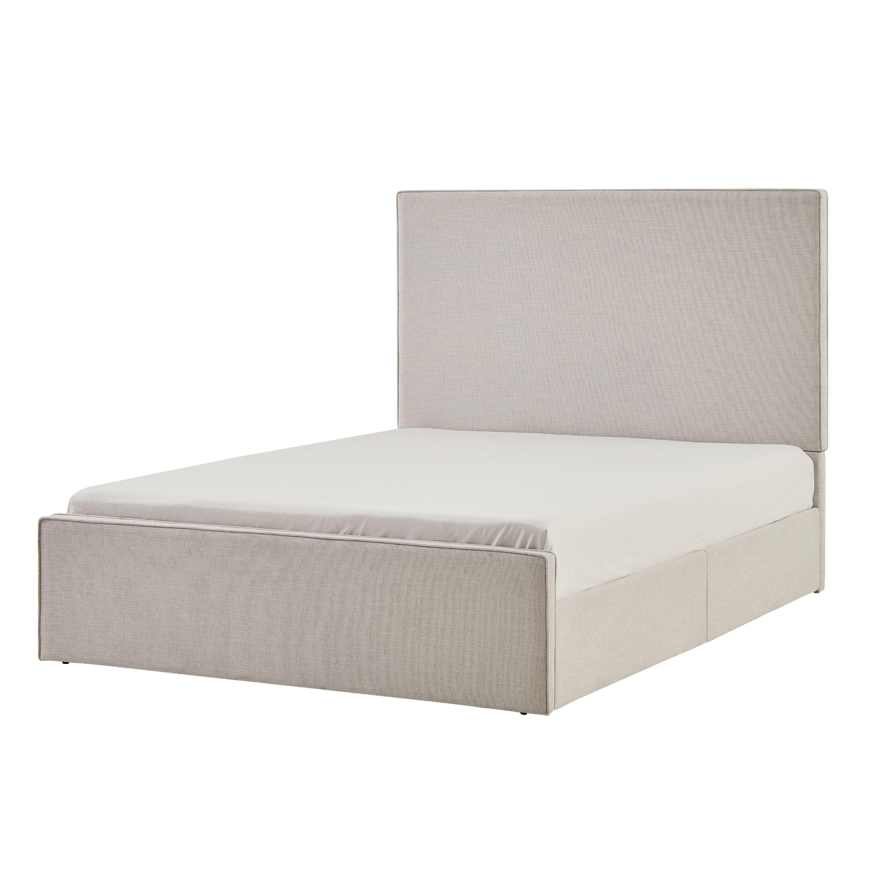 Zely Queen Size Bed With Tall Headboard Textured Ivory Upholstery