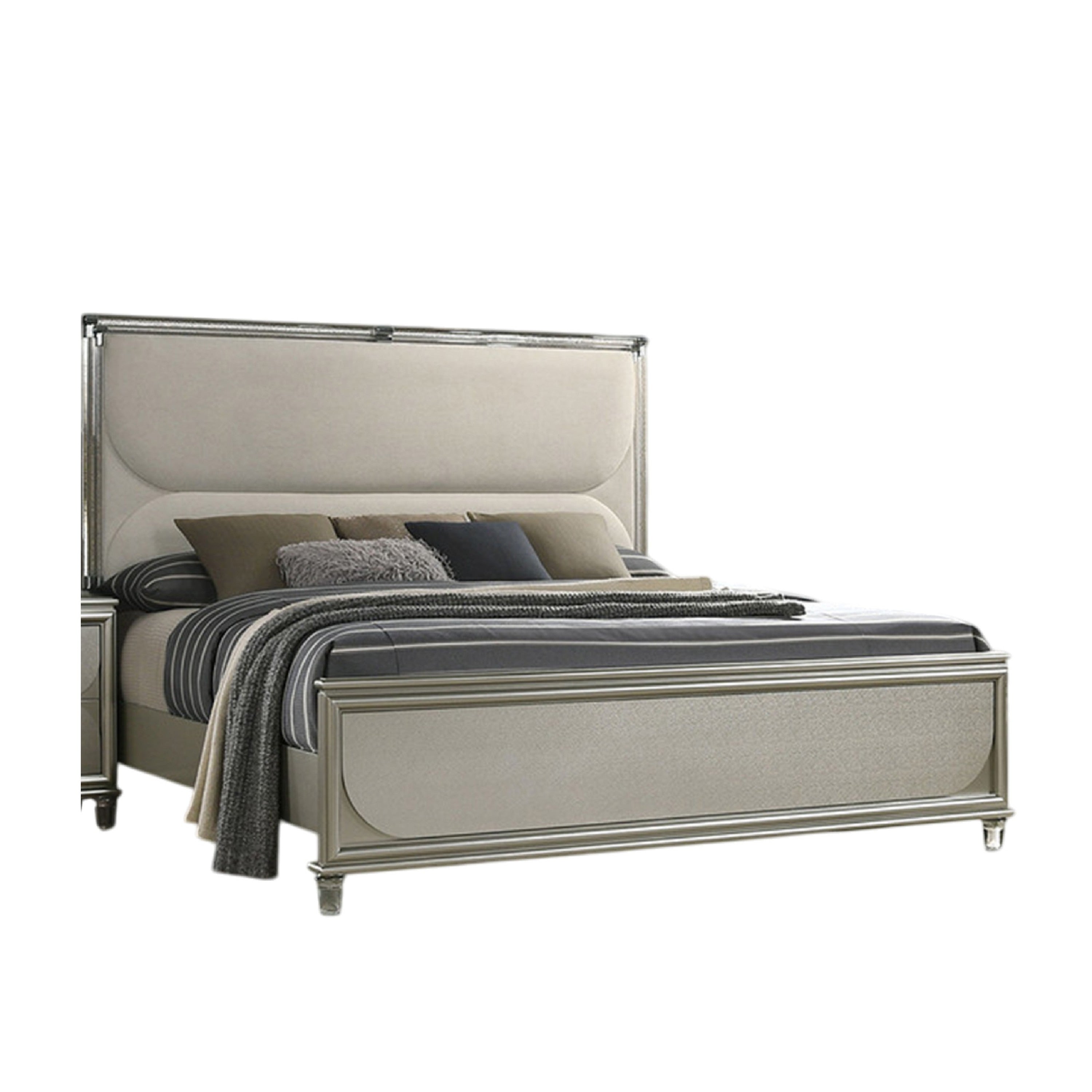Zema Queen Bed Upholstered Headboard W Led Silver Wood Acrylic Legs