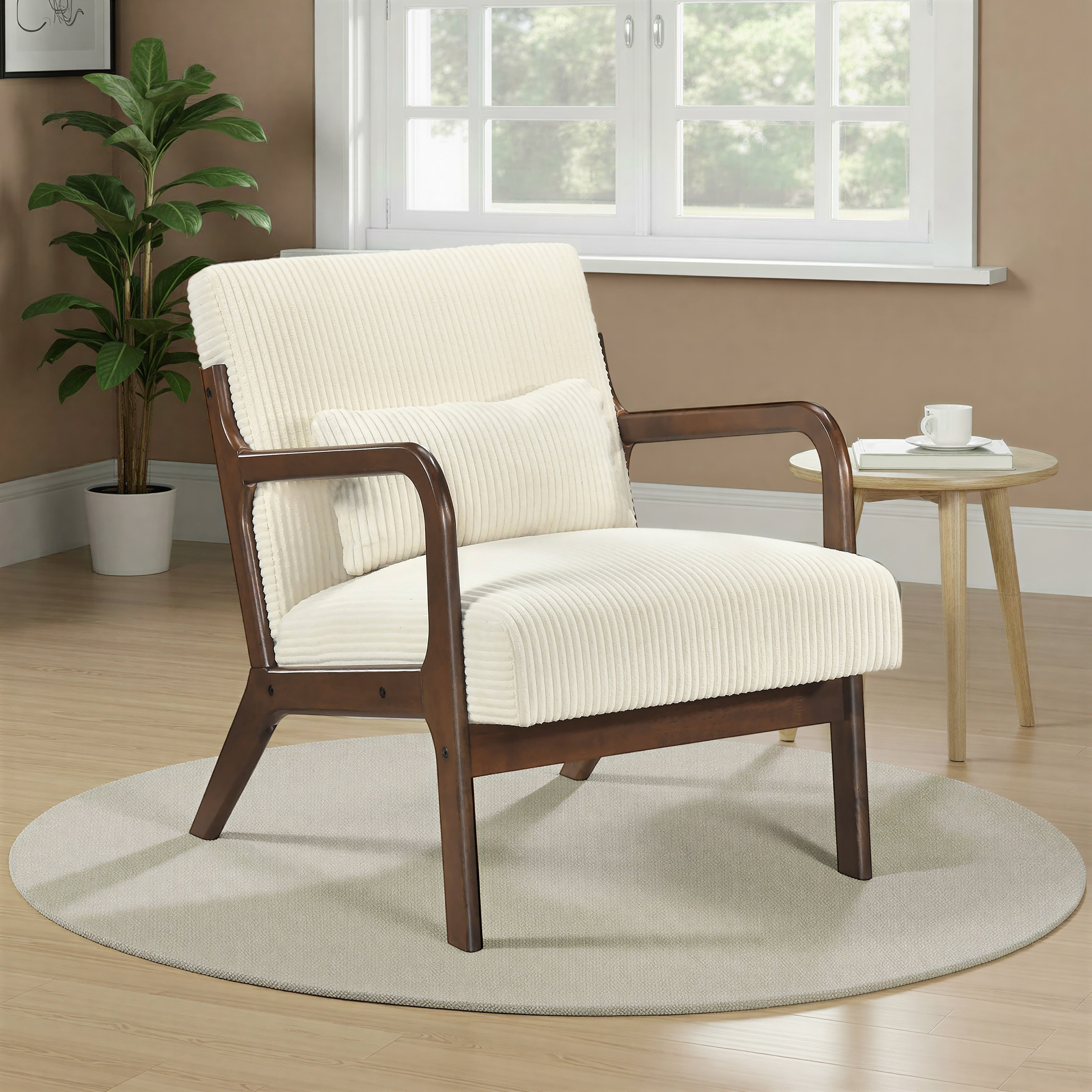 Zenith 23 Corduroy Accent Chair With Wood Frame Matching Pillow
