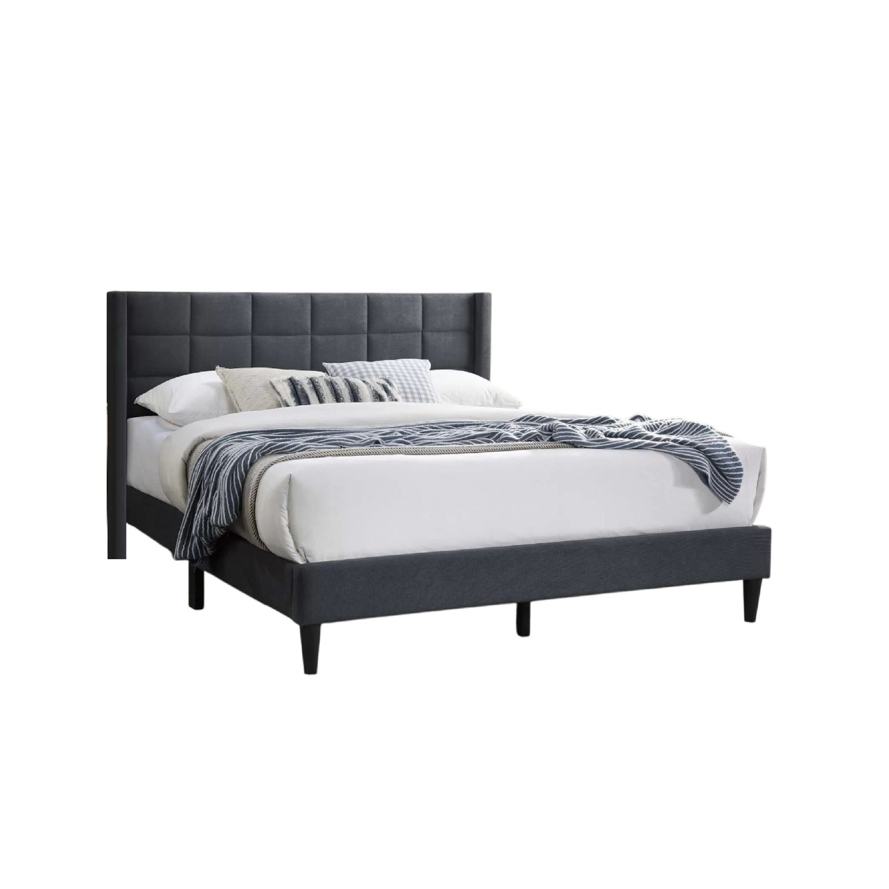 Zensa Full Bed Charcoal Gray Linen Upholstery Padded Wing Headboard