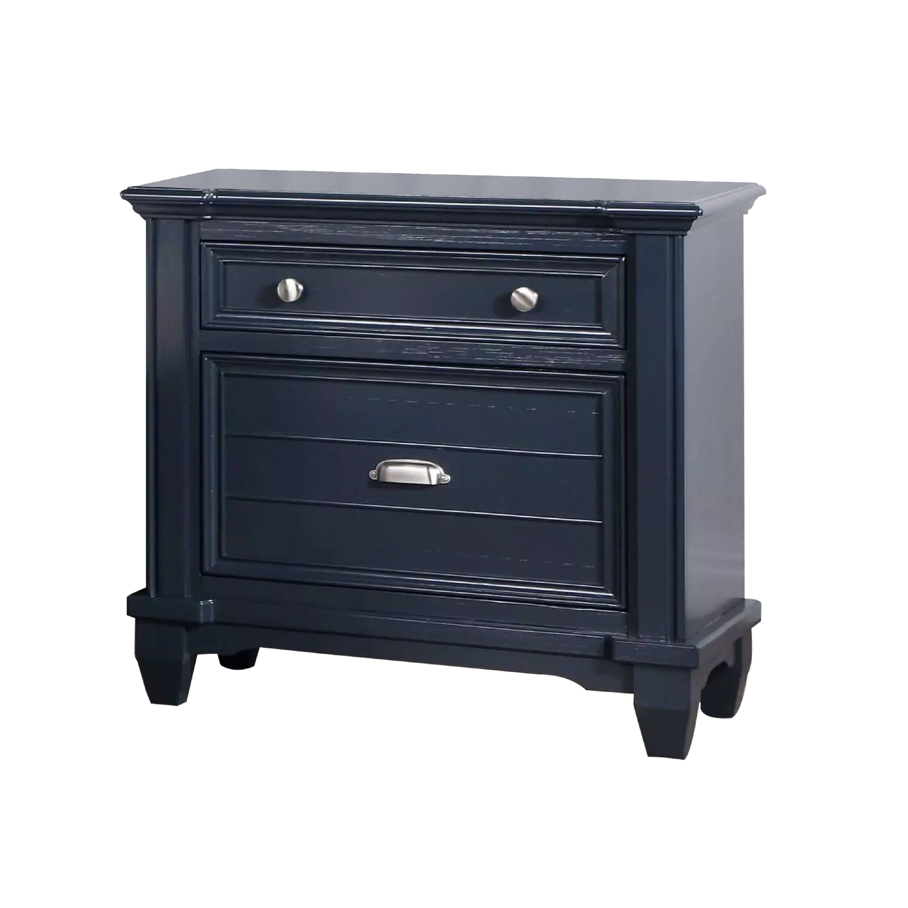Zeny Nightstand 1 Cup Handle Drawer W 1 Shelf Slate Blue Solid Wood