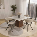 Zephyr 5Pcs Dining Set 47 Marbled Sintered Stone Table 4 Upholstered Saddle Chairs Walnut Wood Base Mid Century