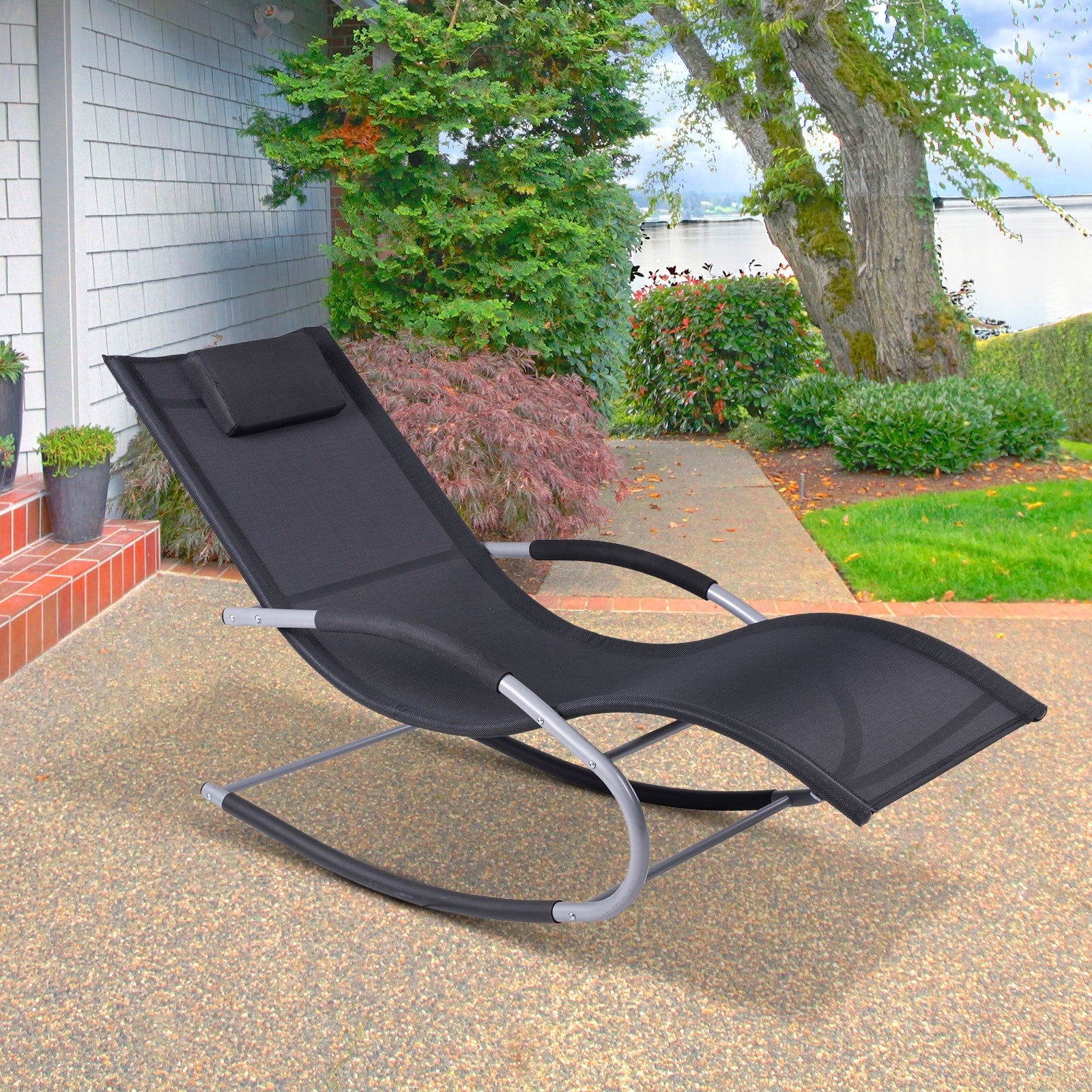 Outsunny Outdoor Zero Gravity Suspended Reclining Poolside Wave Rocker Lounge Chair