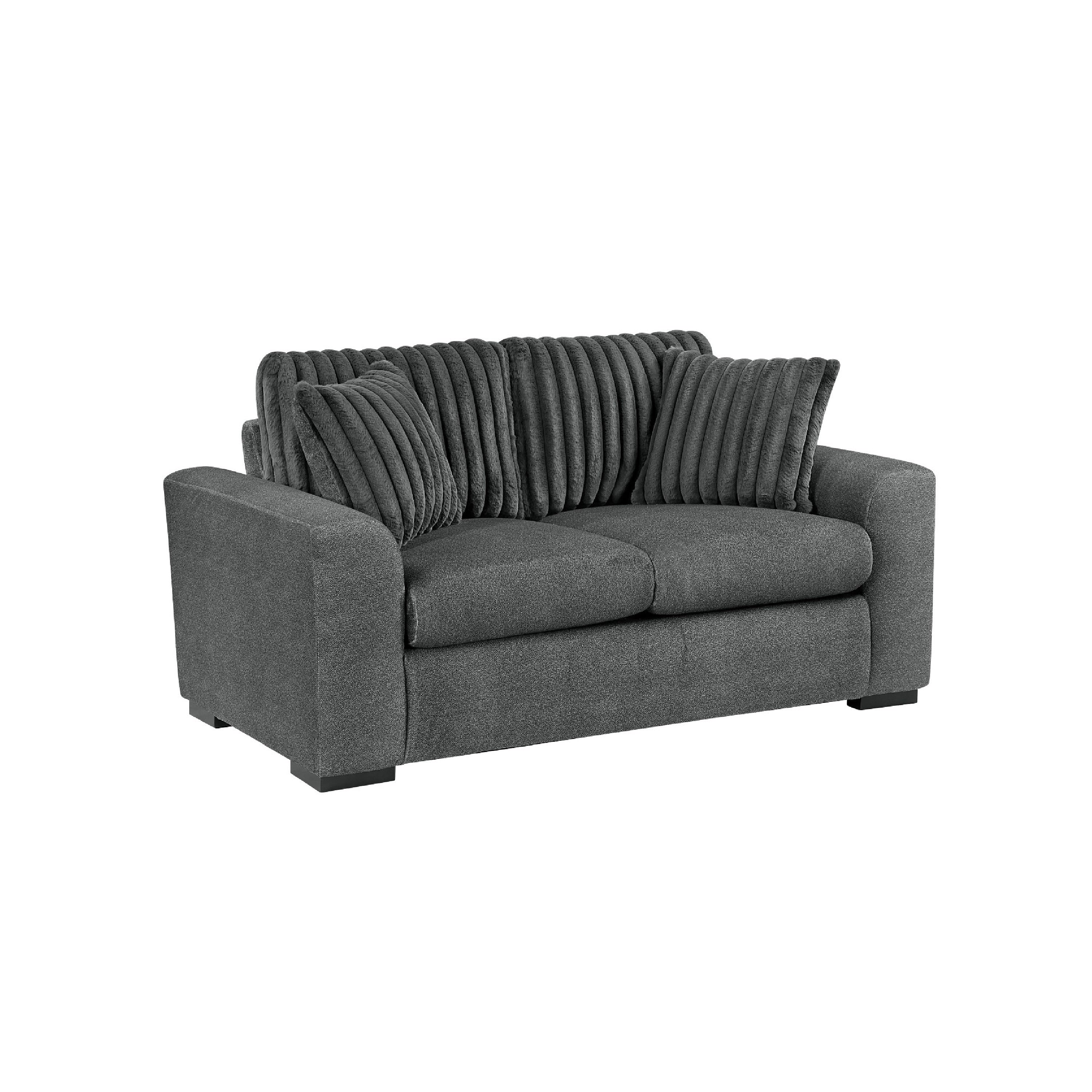 Zian Loveseat Dark Gray Microfiber And Corduroy 2 Matching Pillows 66 Inch