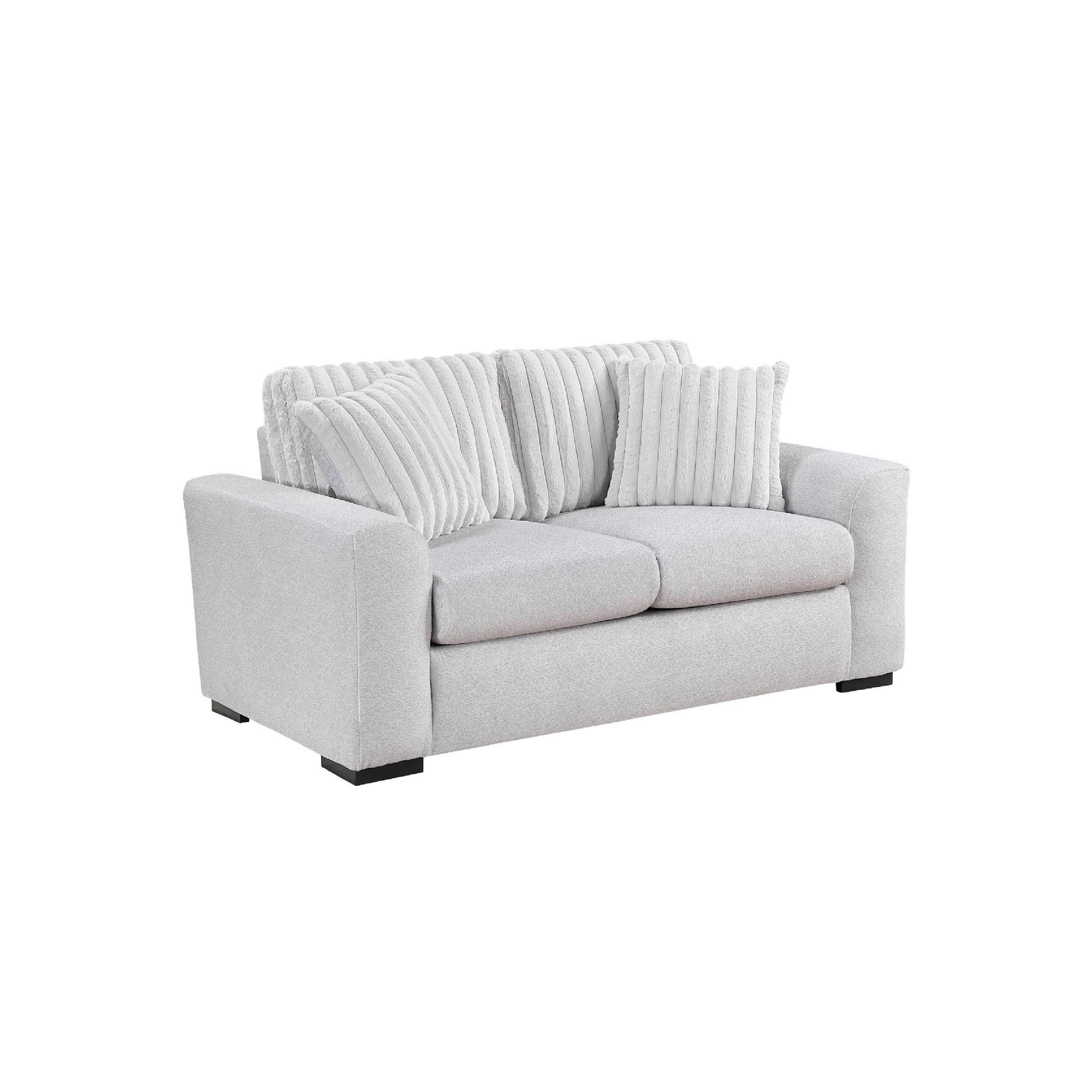 Zian Loveseat Light Gray Microfiber And Corduroy 2 Pillows 66 Inch