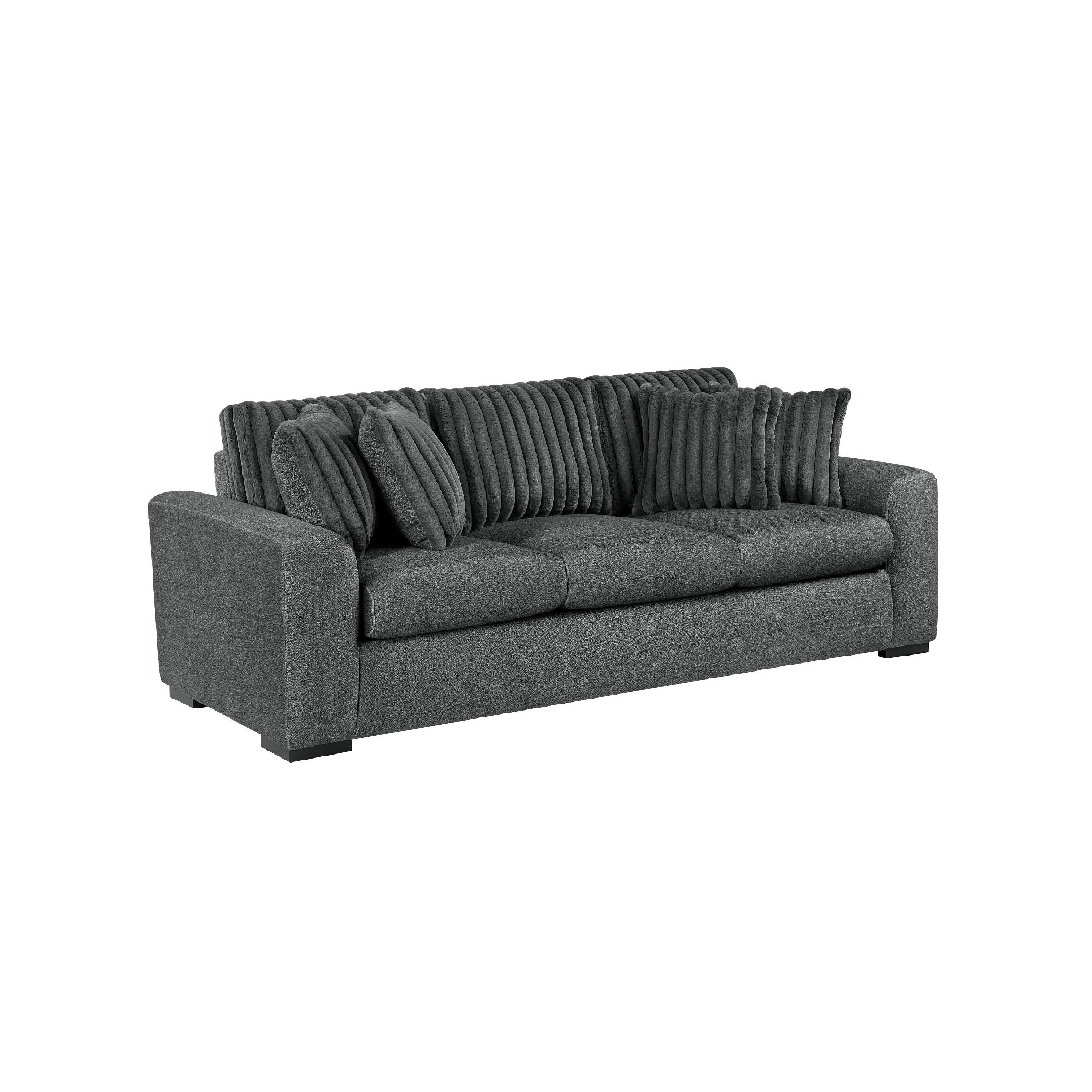 Zian Sofa Dark Gray Microfiber And Corduroy 4 Matching Pillows 92 Inch
