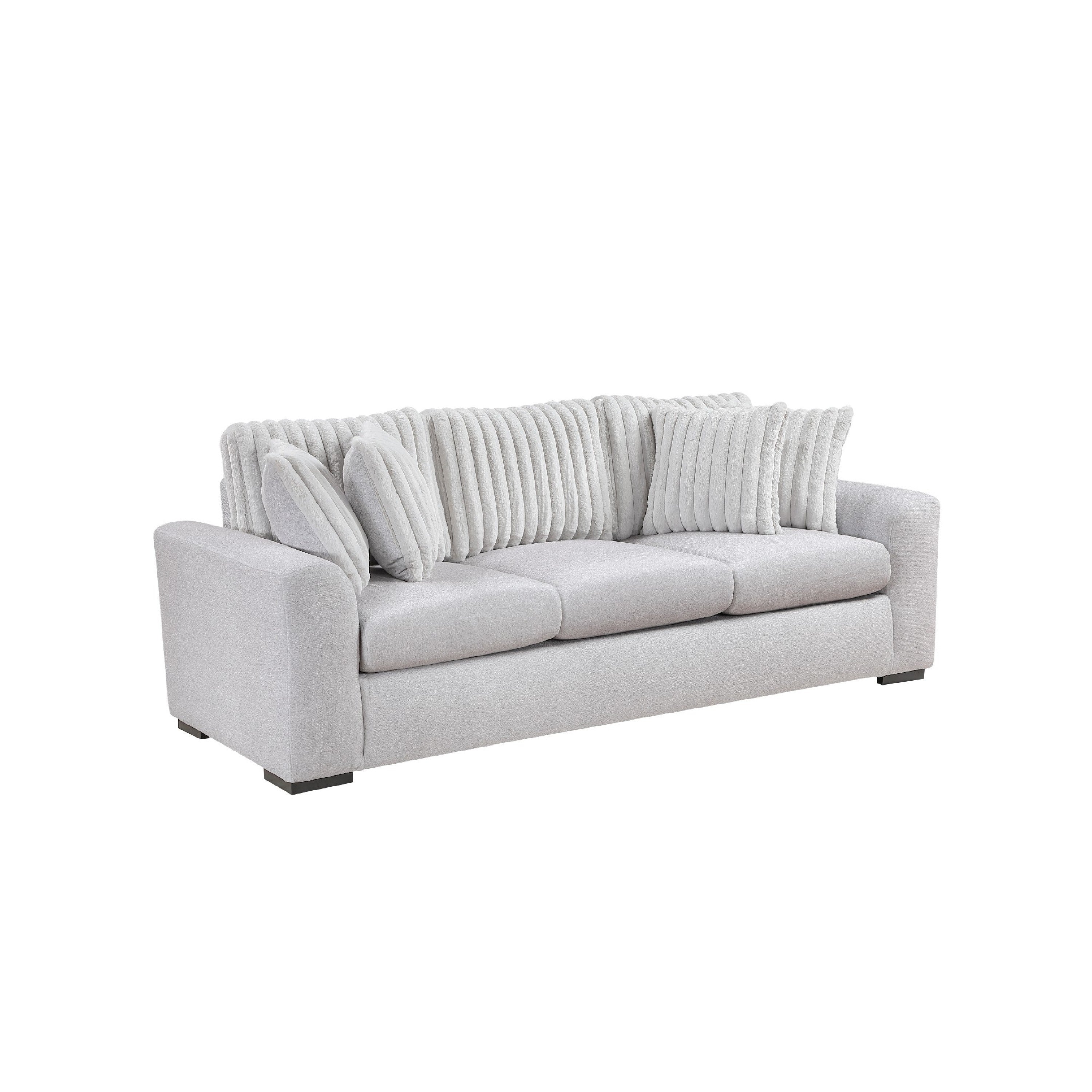 Zian Sofa Light Gray Microfiber And Corduroy 4 Matching Pillows 92 Inch