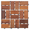 Zig Zag Teak Wood 18 Slat Square Interlocking Tile Set Pack Of 10