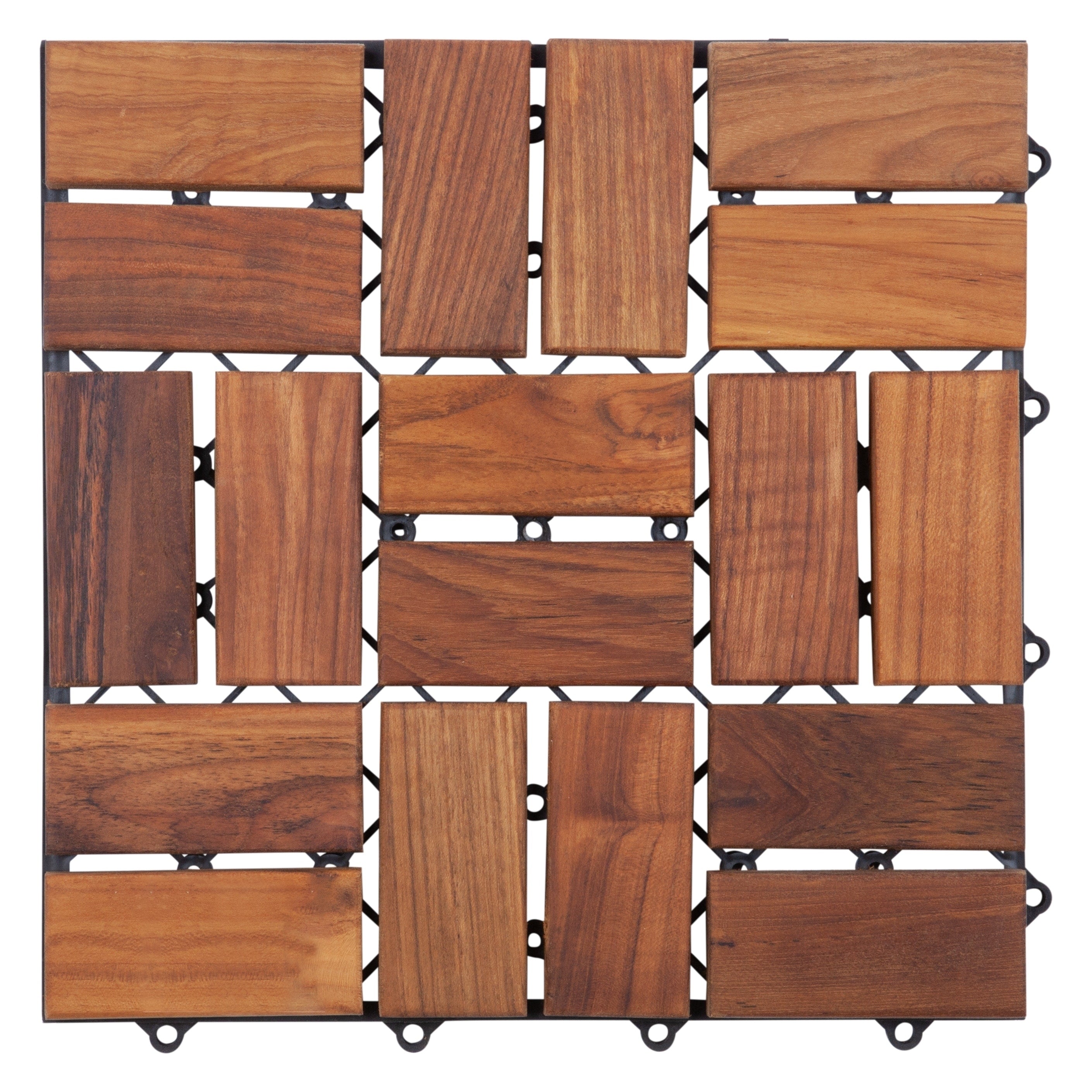 Zig Zag Teak Wood 18 Slat Square Interlocking Tile Set Pack Of 10