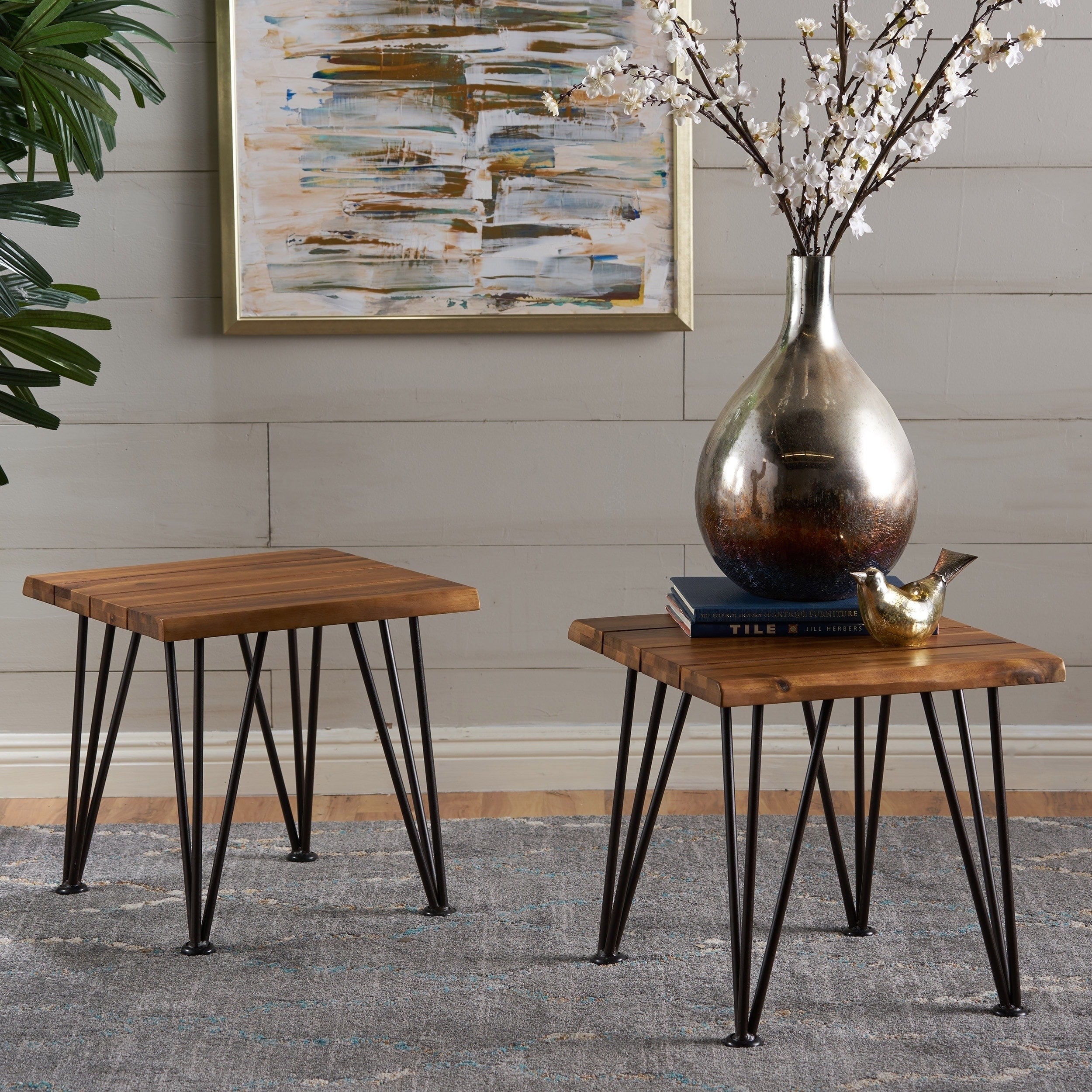 Zion Outdoor Acacia Wood Industrial Side Table Set Of 2 By Christopher Knight Home