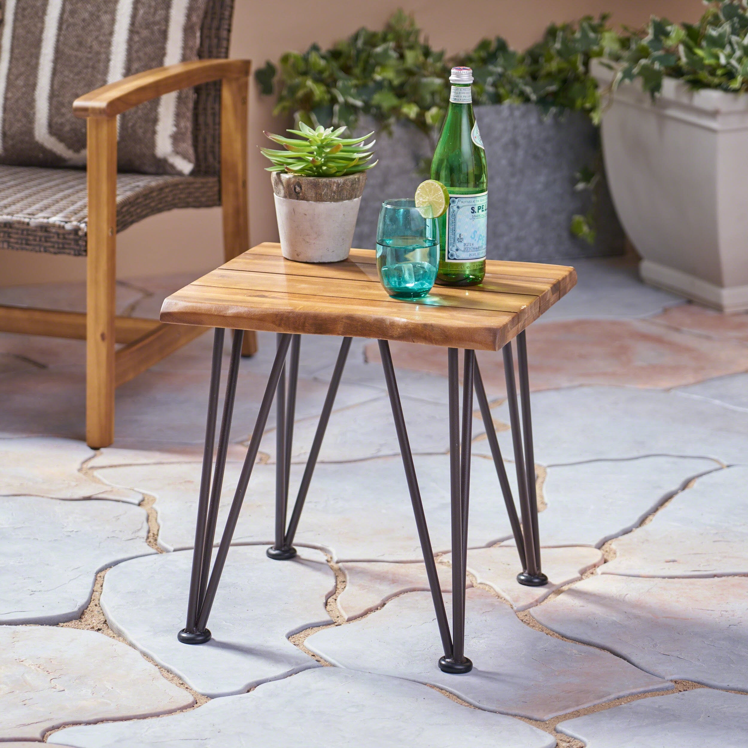 Zion Outdoor Acacia Wood Industrial Side Table By Christopher Knight Home