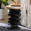 Ziva End Table With Petrified Wood Top Pedestal Accent Side Table For Living Room Or Entryway